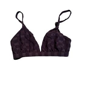 Women's Black Textured Checkered Swim Top. Size Large. Monaco Print. Kourtney